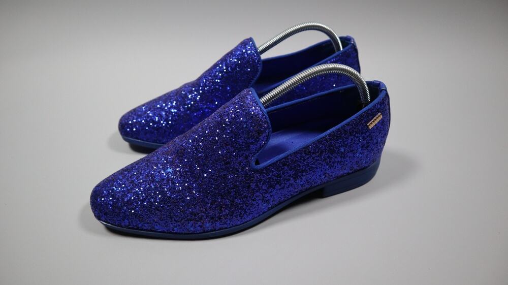 UUBARIS Mens' Dress Loafers Tuxedo Suit Slip on Shoes Glitter Blue Size 9